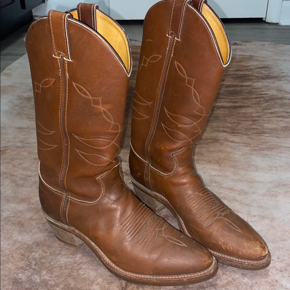 Justin Western Boots 1173  Mens 9.5 Brown Leather Cowboy Rancher Rodeo USA